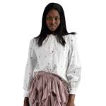 Frill Collar Embroidered Multi Heart Shirt - White Free