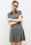Collared Zip-front Dress - Grey Marl