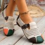 Women's Vintage Breathable Cutout Comfort Soft Flats Multicolor Design With Buckle Casual Wear Shoes