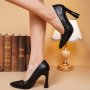 Women's Gingham Embossed Block Heels Elegant Point Toe Dress Pumps Fashion Slip On Heels