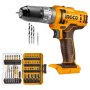 Ingco - Cordless Impact Drill Tool Only & 49PC Impact Screwdriver Bit Set