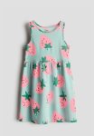 Patterned Cotton Dress - Turquoise Strawberries