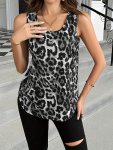 Leopard Print Crew Neck Tank Top Casual Sleeveless Tank Top For Summer Women's Clothing