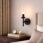 Black Modern Wall Light For Bedroom Clear Glass Cylinder