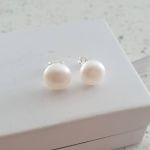Alessia 925 Sterling Silver Genuine Fresh Water Pearl Earrings White Size 9MM