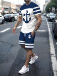 2-PIECE Men's Anchor Graphic Print Summer Co Ord Set Men's Short Sleeve Crew Neck T-Shirt & Drawstring Shorts With Pockets
