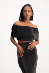 Laura Plisse Off-shoulder Top - Black - XS
