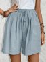 Solid Color Tied High Waist Shorts Casual Slant Pocket Cotton Shorts For Spring & Summer Women's Clothing