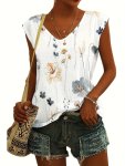 Floral Print V Neck Tank Top Casual Sleeveless Tank Top For Summer Women's Clothing