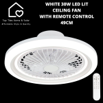 White 30W LED Lit Ceiling Fan With Remote Control - 49CM