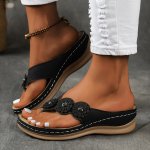 Women's Flower Decor Wedge Heeled Sandals Casual Clip Toe Summer Shoes Comfortable Slip On Platform Shoes