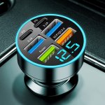 Jajabor Car Charger Adapter With 6 USB Ports Multi-port Fast Charging Station For Vehicles With LED Display Car Plug Power Mode