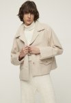 Button Closure Stamp Coat - Stone