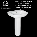 Seoul Ceramic White Stand Alone Basin And Pedestal - 610 X 460 X 820MM