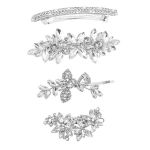 4 Pcs Rhinestone Hair Clips For Women Silver Hair Barrettes