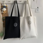 Smiling Face Print Tote Bag Large Capacity Shoulder Bag Cute Canvas Handbag For Travelling Shopping