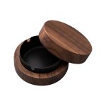 Wooden & Black Steel Ashtray With Lid