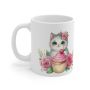 Grey Cat With Roses Valentines Day Mug