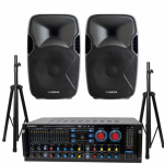 Omega Pa Speaker And Amplifier Bundle With Stands