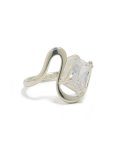 Waterproof Stainless Steel Wavy Cubic Zirconia Statement Ring - M l