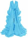 Molisa Womens Sexy Feather Bridal Robe Long Wedding Scarf Illusion Bathrobe Old Hollywood Robe Sleepwear Nightgown Blue XXL