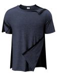 Fififlip Men's Post Shoulder Surgery Shirts Tear Away Recovery Short Sleeve Full Open Side Snap Chemo Shirts Comfy Navy Blue Lar