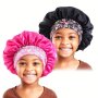 2pcs Satin Bonnets Set Elastic Band Printed Night Sleep Cap Hair Protection Soft Bonnet Flower Pattern For Children