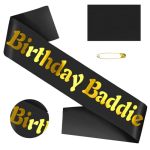 Birthday Baddie Sash With Gold Foil Black Funny Birthday Sash For Women And Men Official Teenager Sweet 16 18TH 21ST 30TH 40TH 5