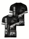 New Zealand Fern & Rugby-themed Casual T-Shirt For Adult - 3D Digital Print Breathable Sportswear Regular Fit Polyester Blend Cr