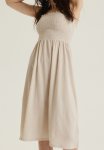 Tie-strap Smocked Dress - Light Beige