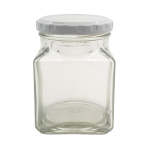 260ML Clear Square Glass Jar With White Metal Lid 63MM