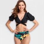 Women's Black Crop Crossover Two-piece Bikini - XL
