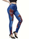 Butterfly Print Skinny Leggings Casual Highwaist Stretchy Leggings Women's Clothing