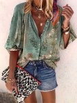 Floral Print Long Sleeve Shirt Casual Single Breasted Shirt For Spring & Fall Women's Clothing