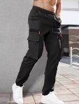 Men's Looe Solid Cargo Pants With Multi Pockets Causal Drawstring Joggers For Outdoor Activities
