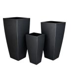 3-PIECE Tall Matte Black Metal Planter Pots Indoor Outdoor Set