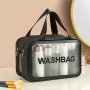 Large Double-layer Travel Toiletry Bag Casual Pu Material Water-resistant And Lightweight With Wet Wipe Clean Operation Zipper Closure Double Handle - Portable Storage Cosmetic