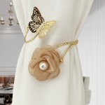 1PC 3D Butterfly Flower Faux Pearl Curtain Buckle Curtain Tieback Curtain Holdback For Bedroom Living Room Curtain Tieback Home