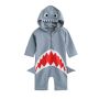 Kids Beachwear Cartoon Shark Zipper One-piece Swimsuit Sun Protection Hood