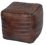 Four Corners Leather Pouffe Square P09