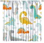 Zhirain Kids Curtains Dinosaur Boys Girls Cute Dino Animals Print Pattern Curtain With Rod Pocket For Nursery Baby Bedroom Playr