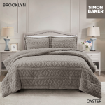 Simon Baker - Brooklyn Luxury Sherpa Jacquard Comforter Set - Oyster - Oyster