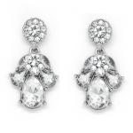 Silver Tone Flower Drop Earrings With Clear Crystals