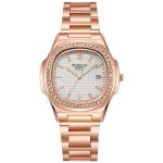 Rose Gold Luminous Date Men Watch With Diamond