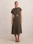Kylee Button Neck Dress - 16 Olive