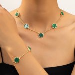 1 Necklace + 1 Bracelet Chic Jewelry Set Lucky Flower Design Multi Colors For U To Choose Match Daily Outfits Party Accessories