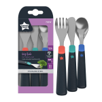 Tommee Tippee Big Kids Stainless Steel First Cutlery Set Rounded Edges Chunky Handles 12M+
