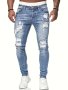 Men's Solid Skinny Ripped Denim Pants Street Style Jeans For Males Stylish Leisurewear