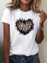 Creative Leopard Polka Dot Heart Print Round Neck T-Shirt Sports Trendy Short Sleeve T-Shirt Women's Clothing