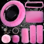 9-PACK Fluffy Car Accessories Set Silence Shopping Fluffy Steering Wheel Cover Winter Warm Fur Steering Wheel Cover Fuzzy Car De
